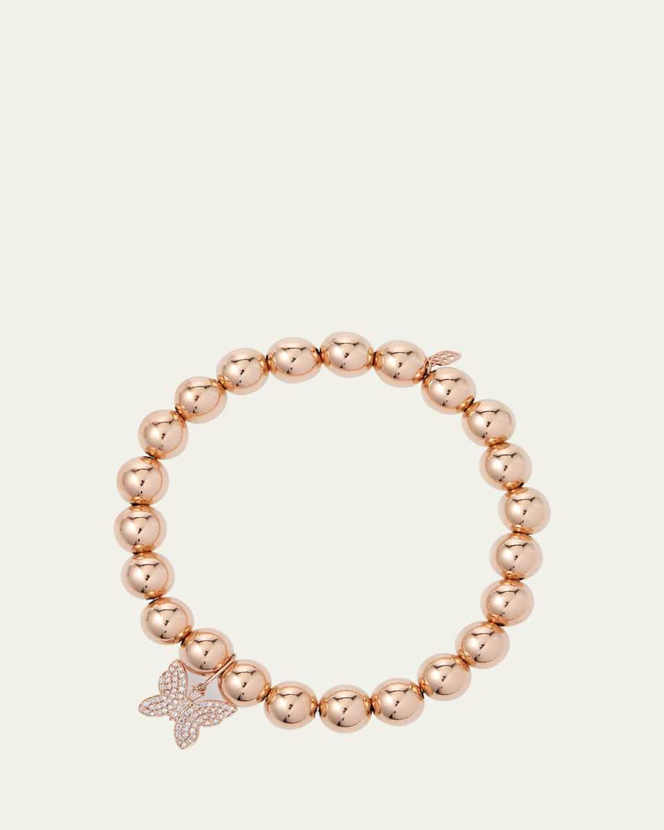 14k Rose Gold Diamond Butterfly Bead Bracelet